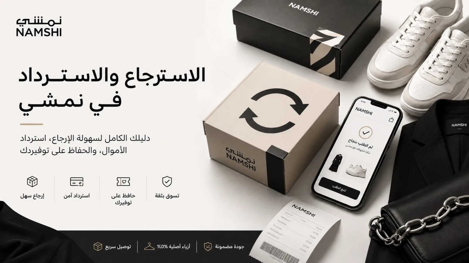 إرجاع طلب نمشي بعد الخصم واختيار المقاس ومراجعة الاسترداد
