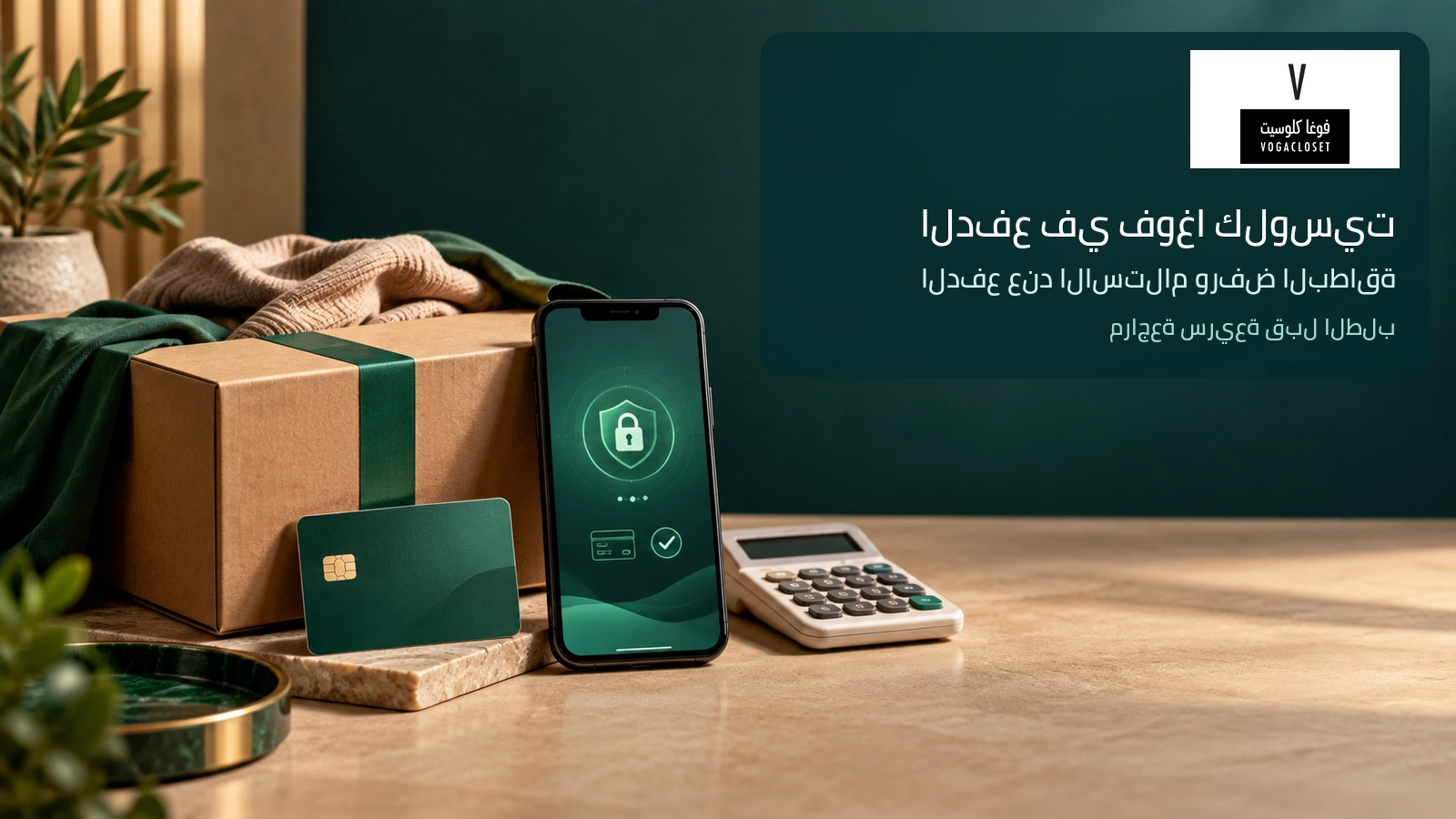 غطاء الدفع في فوغا كلوسيت: صندوق شحن وبطاقة وهاتف للدفع الآمن.
