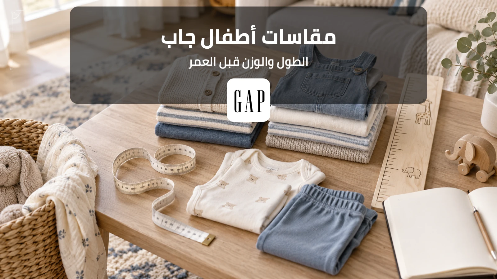 ملابس أطفال جاب مع شريط قياس يوضح أهمية الطول والوزن