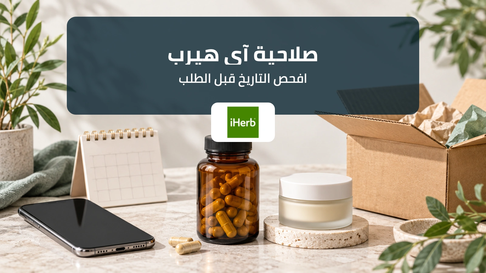 غلاف يوضح فحص تاريخ صلاحية منتجات آي هيرب قبل الطلب